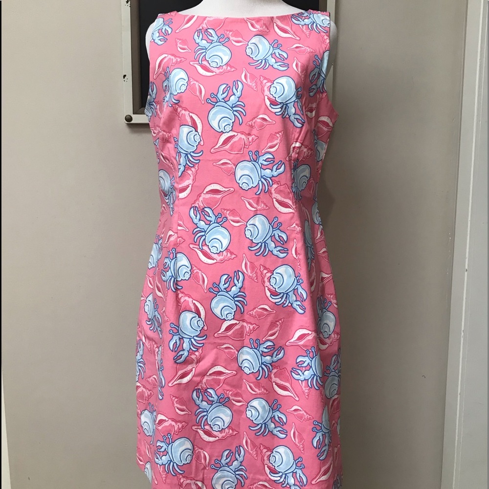 Vineyard Vines Sheath Dress sz 6 Pink & Blue Crabs